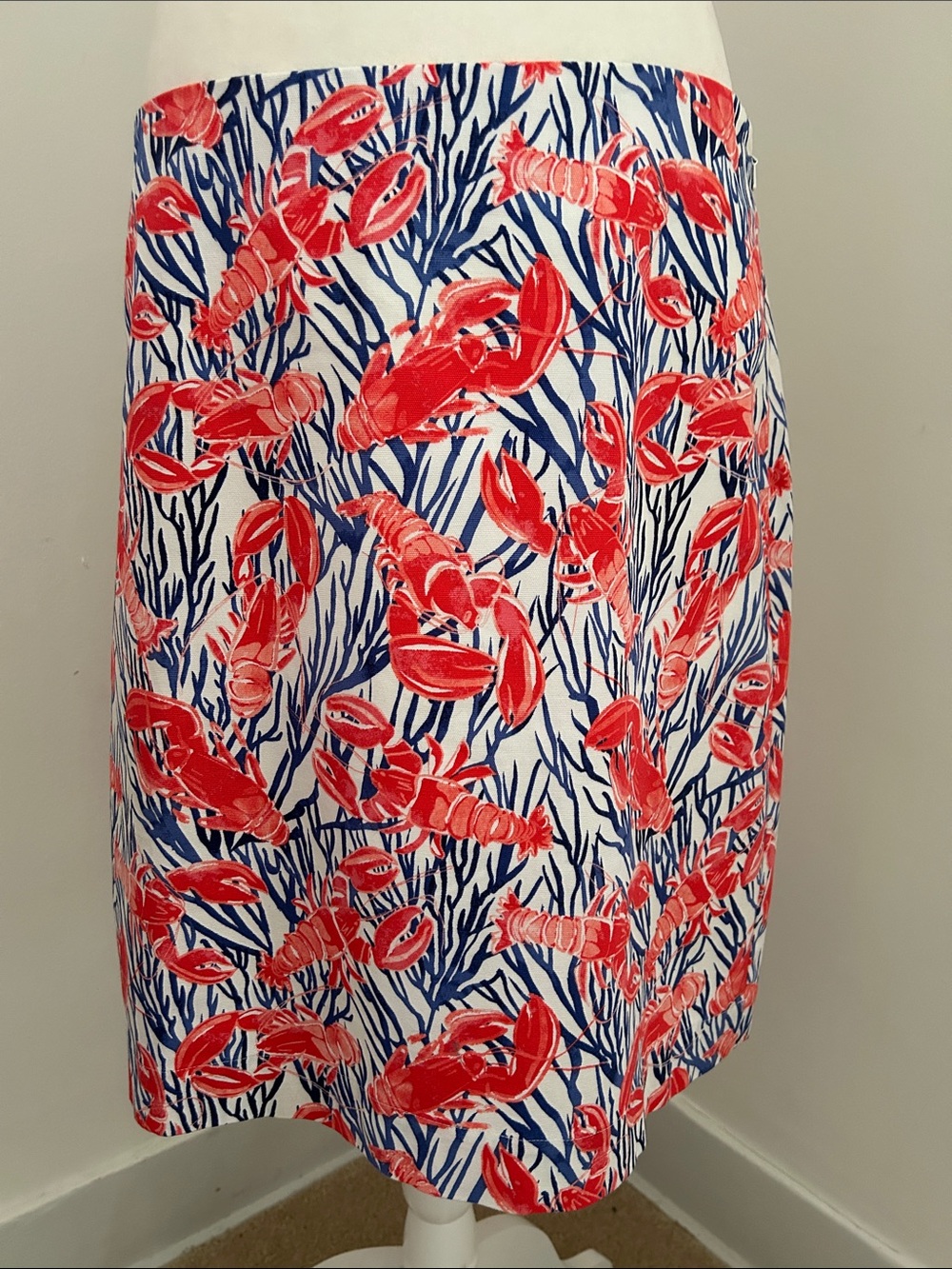 Talbots Red/White/Blue Lobster Print A Line Skirt sz 8